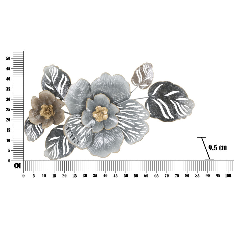 Décoration murale moderne Fleurs 84x48 Métal Gris Doré Beige Greys 