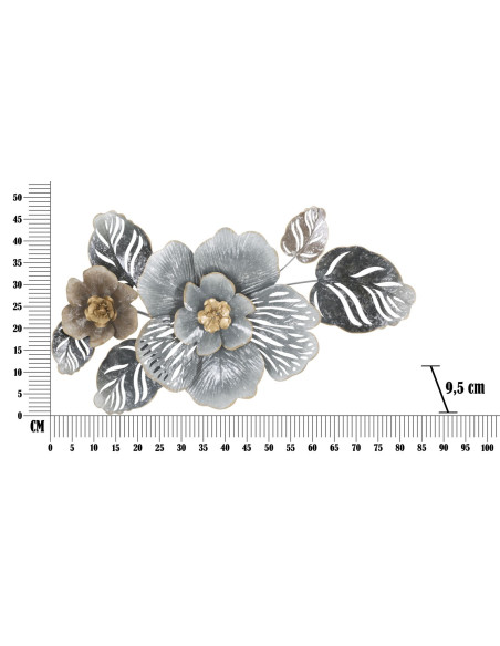 Décoration murale moderne Fleurs 84x48 Métal Gris Doré Beige Greys 