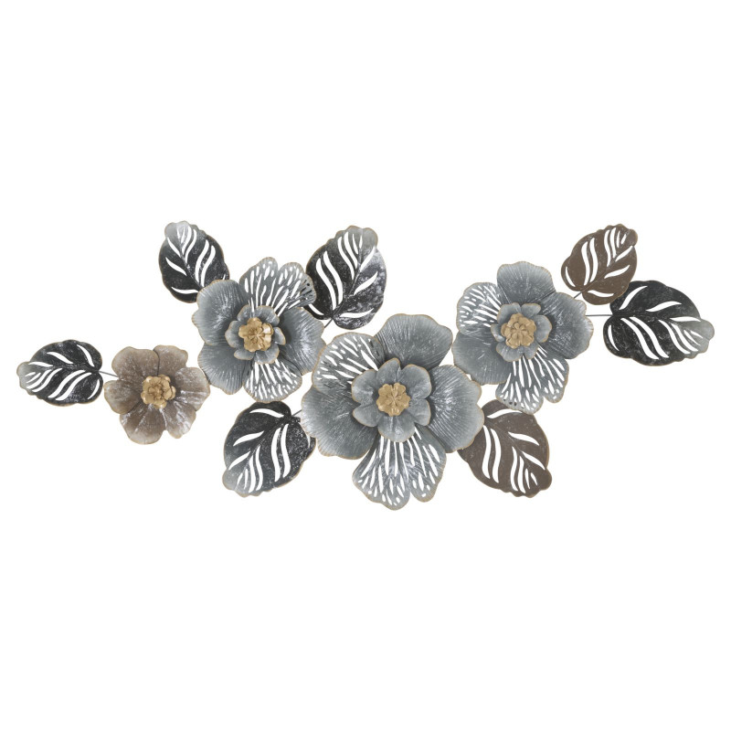 Grande Décoration murale moderne Fleurs 157x66 Métal Gris Doré Beige Greys 