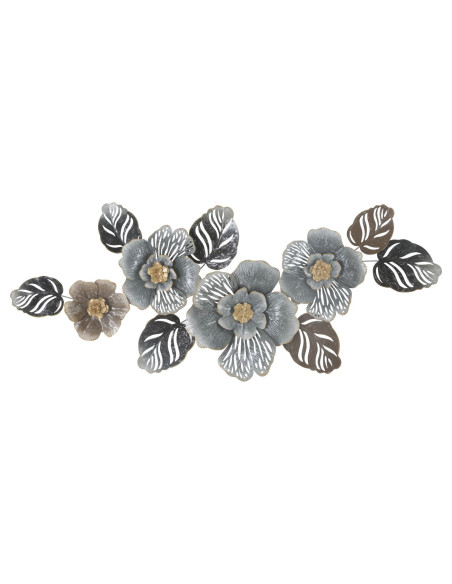 Grande Décoration murale moderne Fleurs 157x66 Métal Gris Doré Beige Greys 