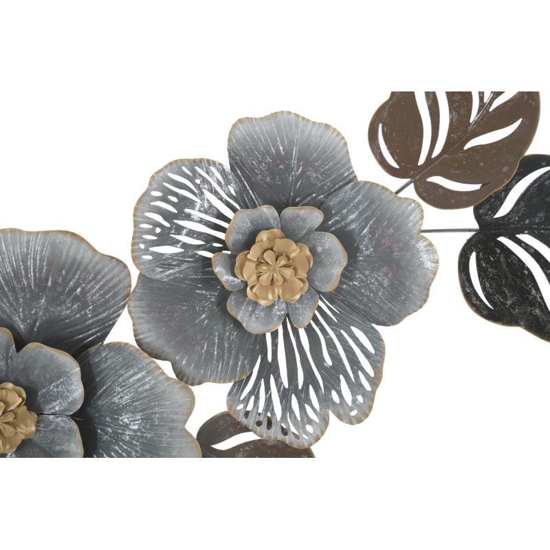 Grande Décoration murale moderne Fleurs 157x66 Métal Gris Doré Beige Greys 