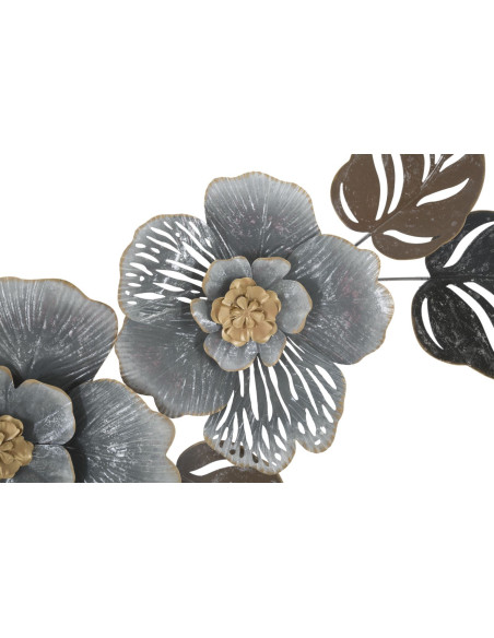 Grande Décoration murale moderne Fleurs 157x66 Métal Gris Doré Beige Greys 