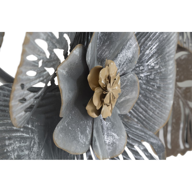 Grande Décoration murale moderne Fleurs 157x66 Métal Gris Doré Beige Greys 