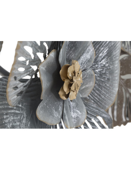 Grande Décoration murale moderne Fleurs 157x66 Métal Gris Doré Beige Greys 