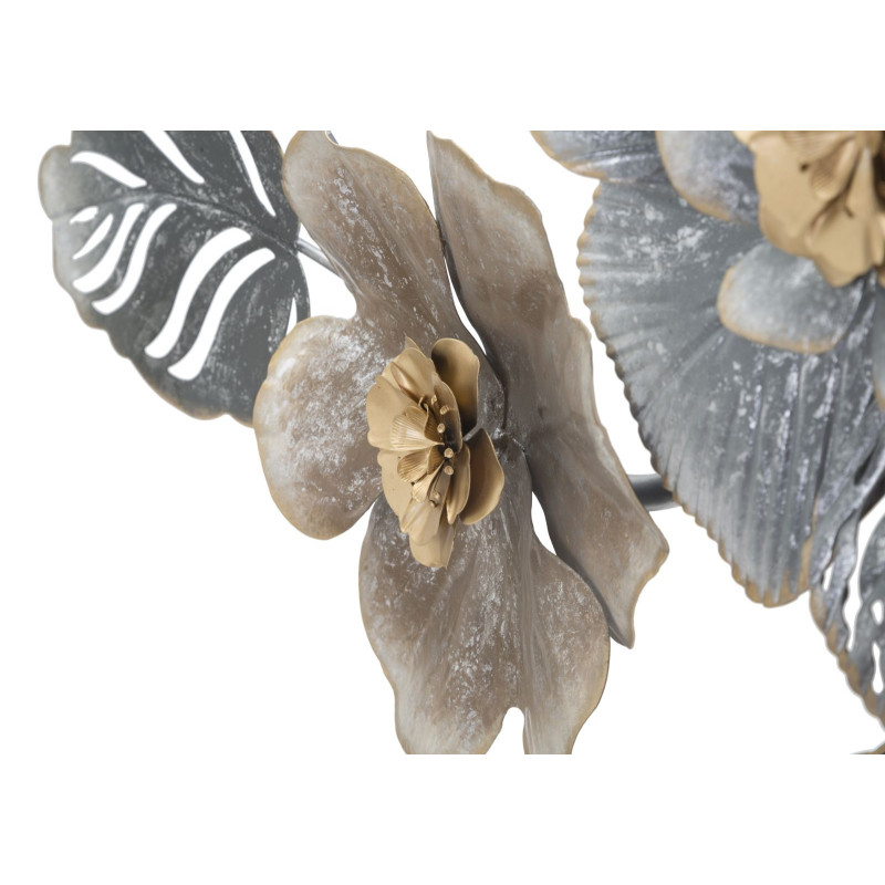 Grande Décoration murale moderne Fleurs 157x66 Métal Gris Doré Beige Greys 