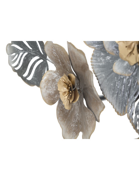 Grande Décoration murale moderne Fleurs 157x66 Métal Gris Doré Beige Greys 
