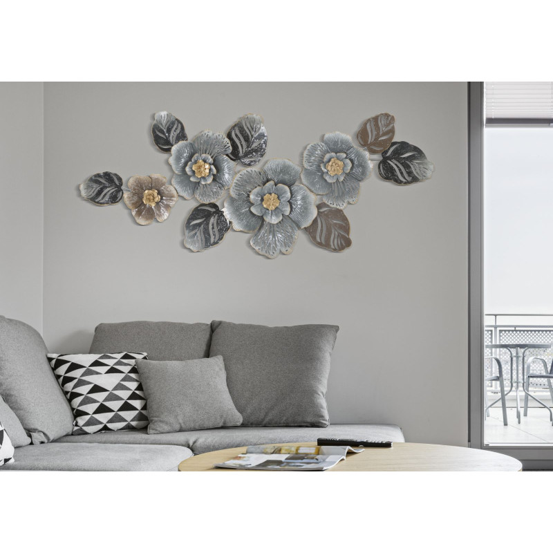 Grande Décoration murale moderne Fleurs 157x66 Métal Gris Doré Beige Greys 