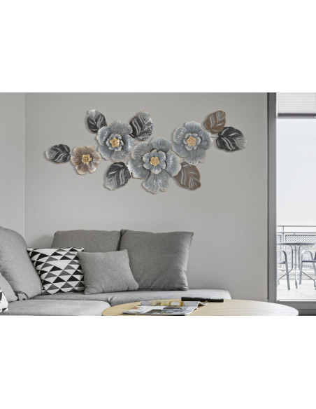 Grande Décoration murale moderne Fleurs 157x66 Métal Gris Doré Beige Greys 