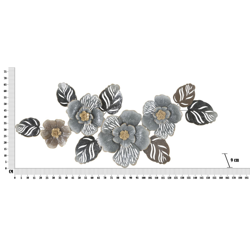 Grande Décoration murale moderne Fleurs 157x66 Métal Gris Doré Beige Greys 
