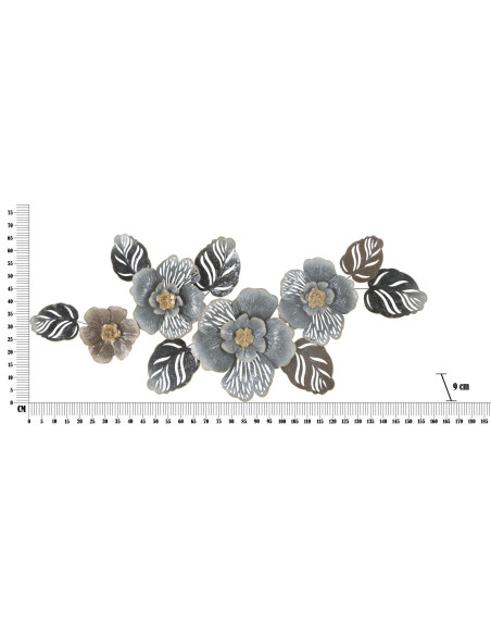 Grande Décoration murale moderne Fleurs 157x66 Métal Gris Doré Beige Greys 
