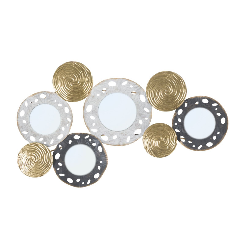 Décoration murale moderne Miroirs 91x54 Métal Doré Blanc crème Noir Gloty 