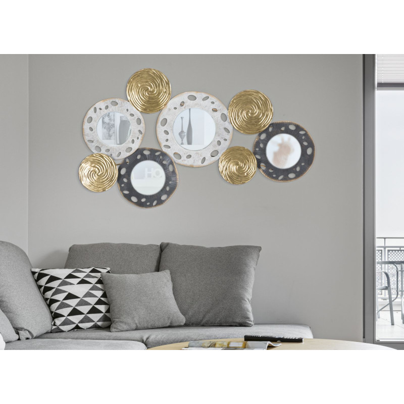 Décoration murale moderne Miroirs 91x54 Métal Doré Blanc crème Noir Gloty 