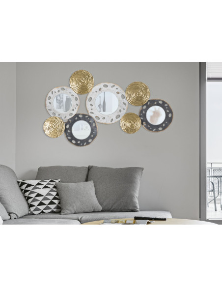 Décoration murale moderne Miroirs 91x54 Métal Doré Blanc crème Noir Gloty 