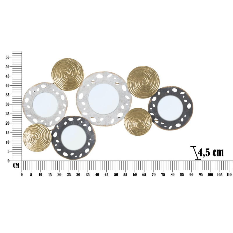 Décoration murale moderne Miroirs 91x54 Métal Doré Blanc crème Noir Gloty 