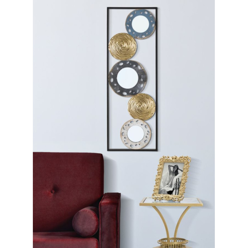 Décoration murale moderne Miroirs 31x90 Métal Doré Noir Bleu Gloty 