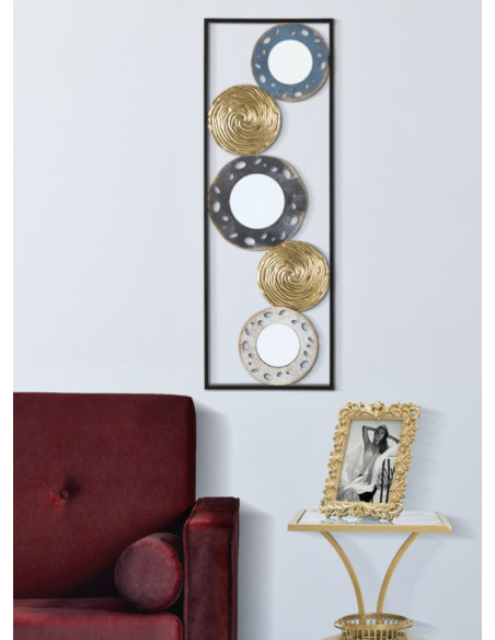 Décoration murale moderne Miroirs 31x90 Métal Doré Noir Bleu Gloty 