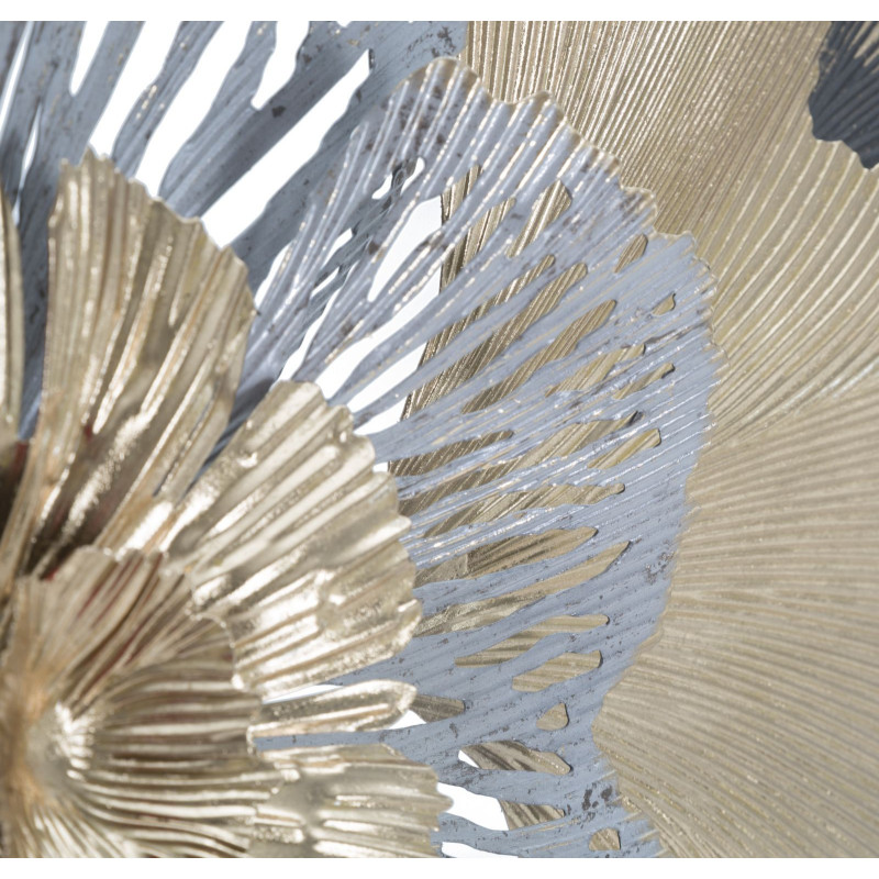 Grande Décoration murale Fleurs abstraites 130x55 Métal Doré Blanc crème Gris Poxy 