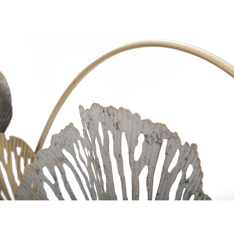 Grande Décoration murale Fleurs abstraites 130x55 Métal Doré Blanc crème Gris Poxy 