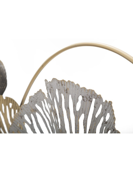 Grande Décoration murale Fleurs abstraites 130x55 Métal Doré Blanc crème Gris Poxy 