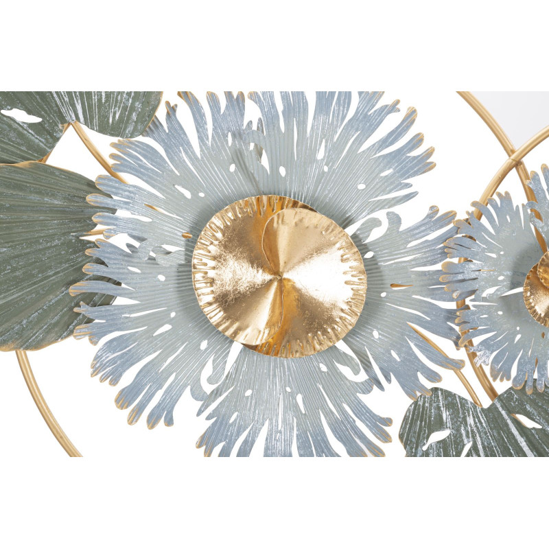 Décoration murale tropicale chic 90x50 Métal Vert Bleu Doré Gret 