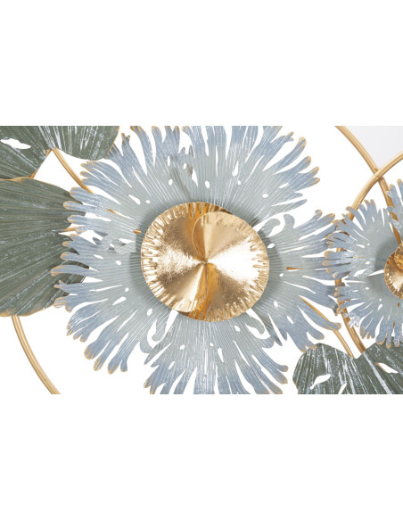 Décoration murale tropicale chic 90x50 Métal Vert Bleu Doré Gret 