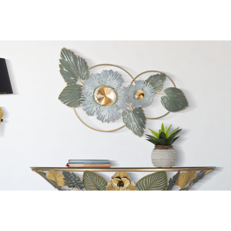 Décoration murale tropicale chic 90x50 Métal Vert Bleu Doré Gret 