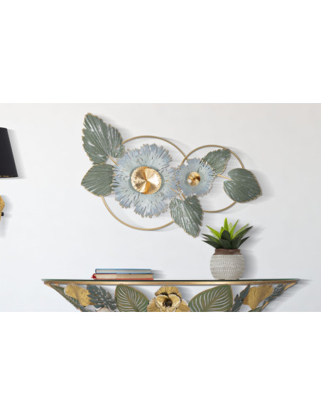 Décoration murale tropicale chic 90x50 Métal Vert Bleu Doré Gret 
