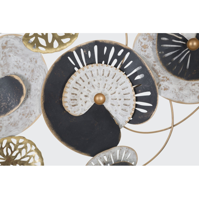 Grande Décoration murale moderne Feuilles abstraites 124x65 Métal Doré Noir Blanc crème Gloth 