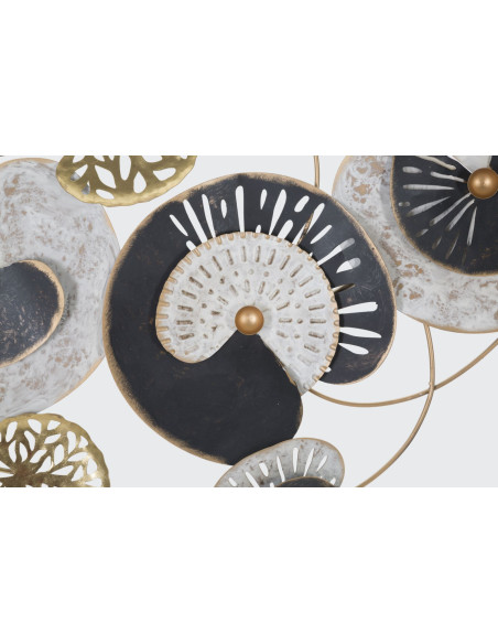 Grande Décoration murale moderne Feuilles abstraites 124x65 Métal Doré Noir Blanc crème Gloth 