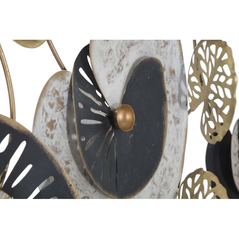 Grande Décoration murale moderne Feuilles abstraites 124x65 Métal Doré Noir Blanc crème Gloth 