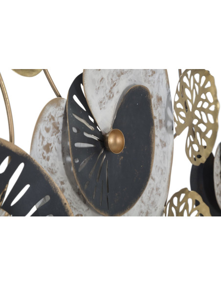 Grande Décoration murale moderne Feuilles abstraites 124x65 Métal Doré Noir Blanc crème Gloth 