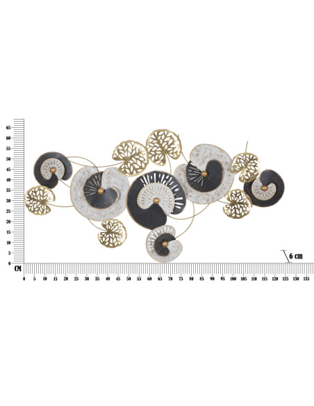 Grande Décoration murale moderne Feuilles abstraites 124x65 Métal Doré Noir Blanc crème Gloth 