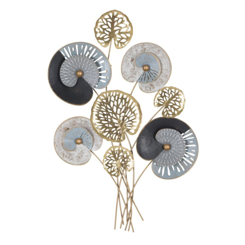 Grande Décoration murale moderne Bouquet abstrait 70x102 Métal Doré Noir Bleu Gloth 