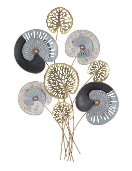 Grande Décoration murale moderne Bouquet abstrait 70x102 Métal Doré Noir Bleu Gloth 