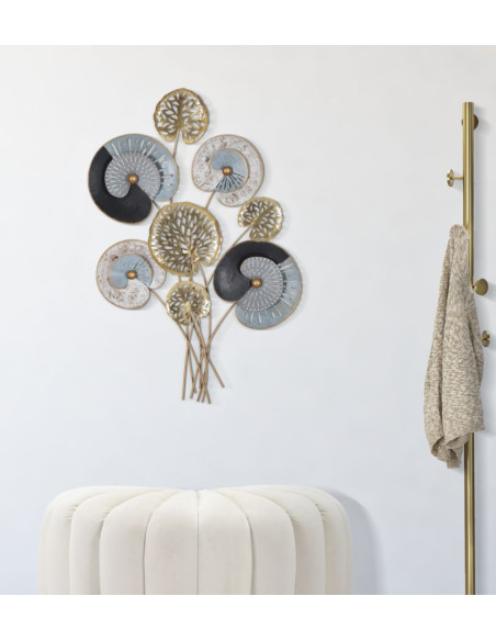 Grande Décoration murale moderne Bouquet abstrait 70x102 Métal Doré Noir Bleu Gloth 