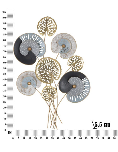 Grande Décoration murale moderne Bouquet abstrait 70x102 Métal Doré Noir Bleu Gloth 