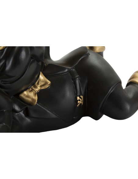 Statuette déco moderne Chien avec plateau 23 cm en Résine Noir Métal Doré Roven 