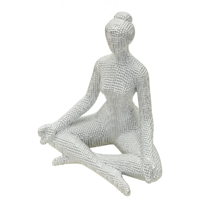 Statuette déco moderne Femme abstraite méditation Hauteur 23 cm Résine Blanc Yoga 