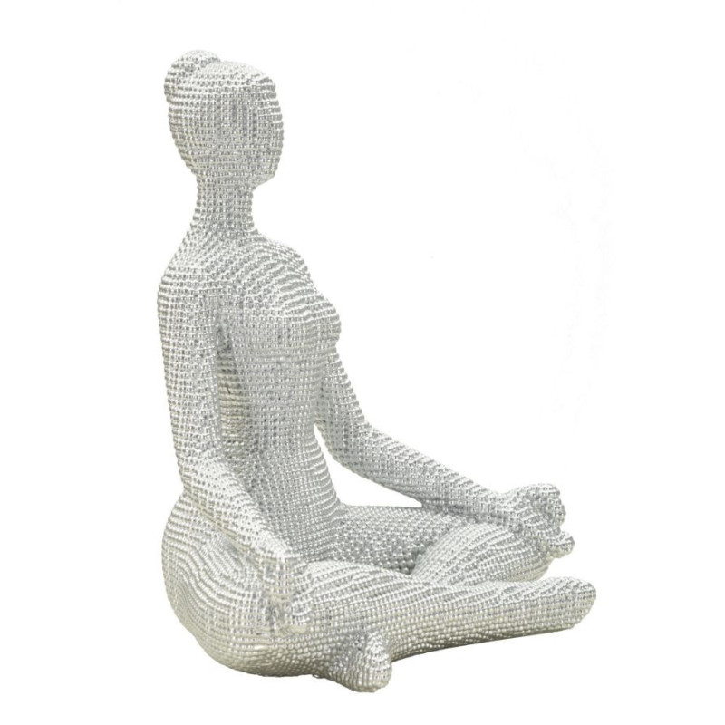 Statuette déco moderne Femme abstraite méditation Hauteur 23 cm Résine Blanc Yoga 