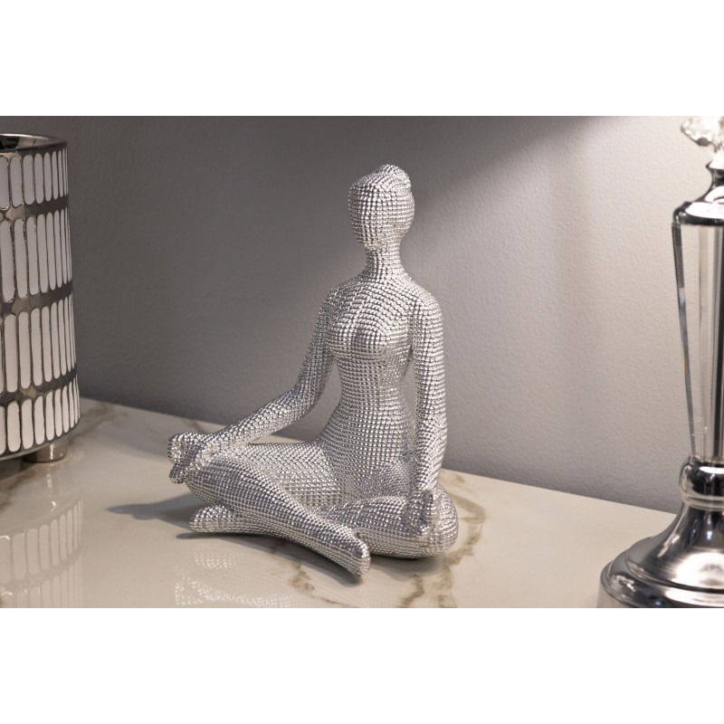 Statuette déco moderne Femme abstraite méditation Hauteur 23 cm Résine Blanc Yoga 