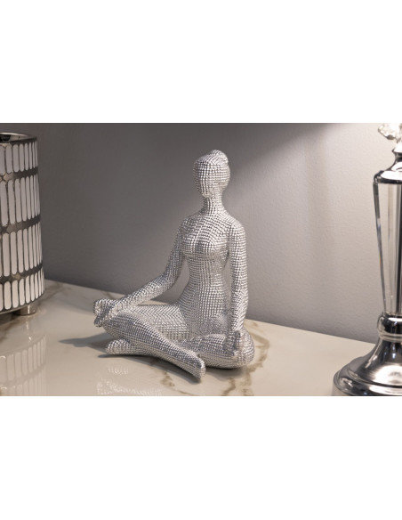 Statuette déco moderne Femme abstraite méditation Hauteur 23 cm Résine Blanc Yoga 