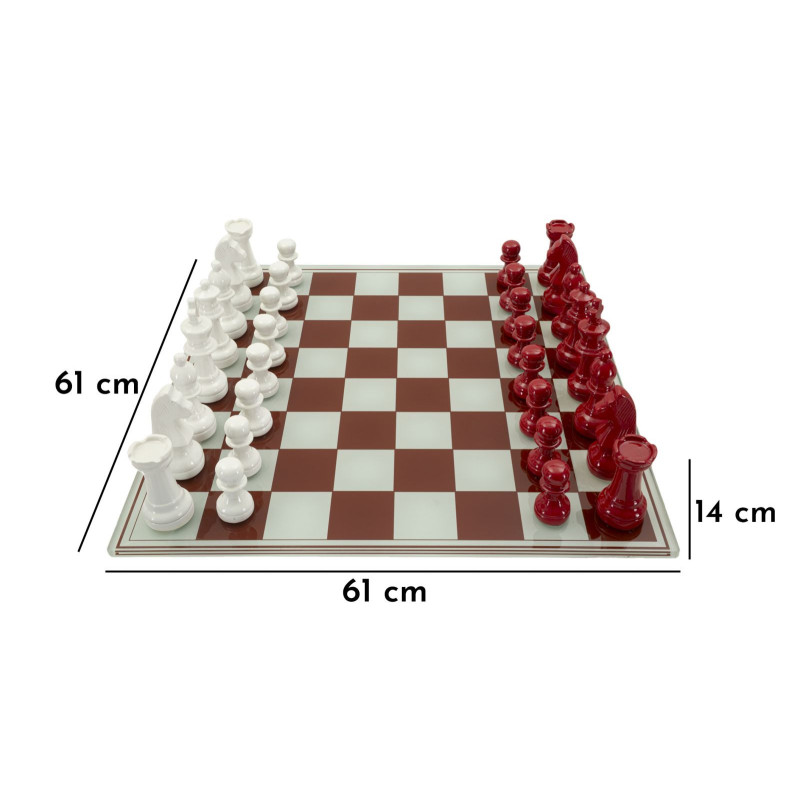 Grand Jeu d'échecs moderne chic 61 cm Verre Résine Rouge Blanc Scacchierra 