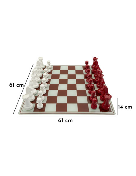 Grand Jeu d'échecs moderne chic 61 cm Verre Résine Rouge Blanc Scacchierra 