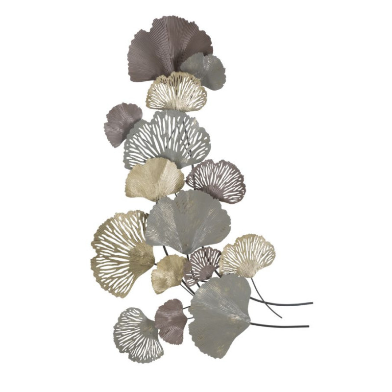 Grande Décoration murale moderne Feuilles ginkgo 76x126 Métal Gris Marron Doré Diply 