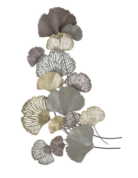 Grande Décoration murale moderne Feuilles ginkgo 76x126 Métal Gris Marron Doré Diply 
