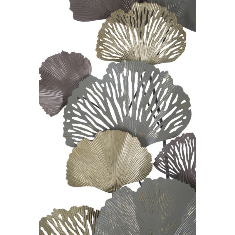 Grande Décoration murale moderne Feuilles ginkgo 76x126 Métal Gris Marron Doré Diply 