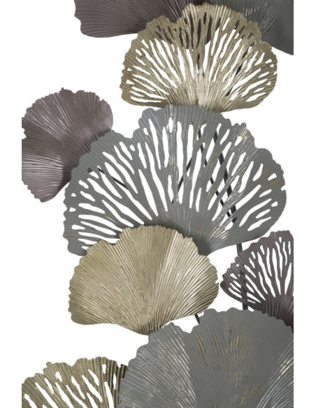 Grande Décoration murale moderne Feuilles ginkgo 76x126 Métal Gris Marron Doré Diply 