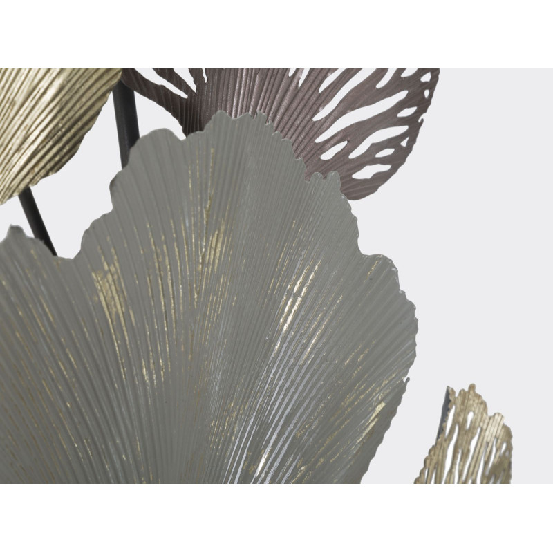 Grande Décoration murale moderne Feuilles ginkgo 76x126 Métal Gris Marron Doré Diply 