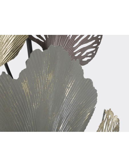 Grande Décoration murale moderne Feuilles ginkgo 76x126 Métal Gris Marron Doré Diply 
