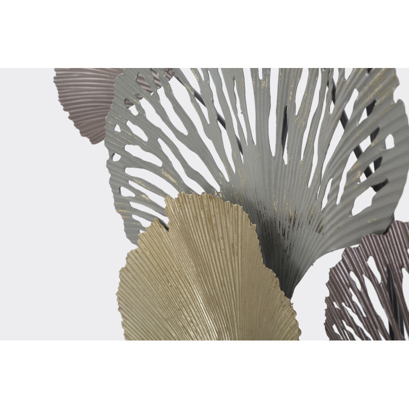 Grande Décoration murale moderne Feuilles ginkgo 76x126 Métal Gris Marron Doré Diply 